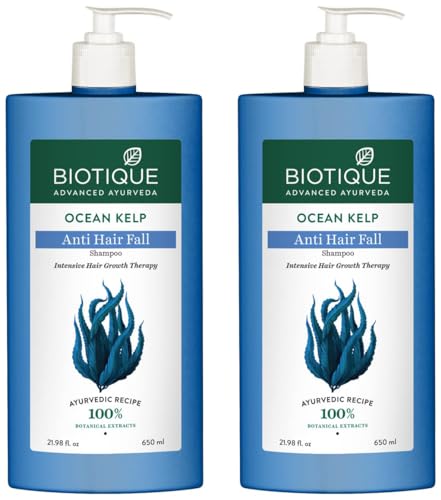 Biotique Ocean Kelp Anti Hairfall Shampoo | Intensive Hair Growth Therapy| Anti Hairfall Shampoo that Maintains Shine |100% Botanical Extracts | Suitable for All Hair Types |650ml (Pack of 2)