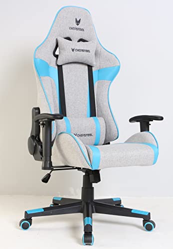Oversteel - ULTIMET Sedia da gaming professionale, tessuto traspirante, braccioli 2D, altezza regolabile, schienale reclinabile a 180°, pistone a gas classe 3, fino a 120 kg, colore Grigio/Blu - Immagine 1