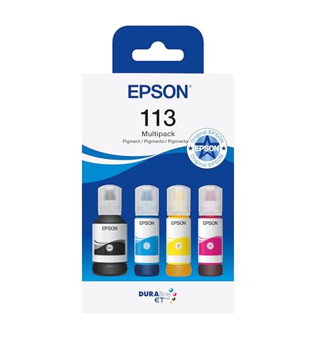Epson Botellas de Tinta Originales EcoTank de la Serie 113 Epson   Colores Cian, Magenta, Amarillo y Negro