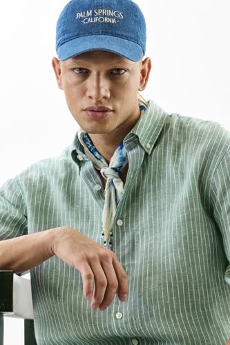 Image of SNITCH Men's Casual Shirt | Regular Fit Long Sleeve Button-Down Collar Striped Design | 100% Linen & Breathable Fabric for Spring & Summer Wear