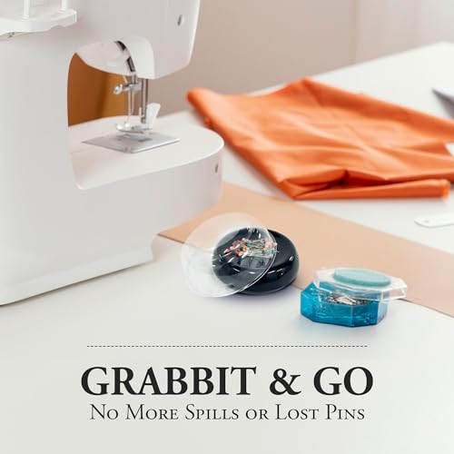 Image of Grabbit Magnetic Sewing Pincushion with 50 Plastic Head Pins - Magnet Pin Organizer for Quilting, Embroidery, Needles, Bobby Pins, & Craft Storage, Black