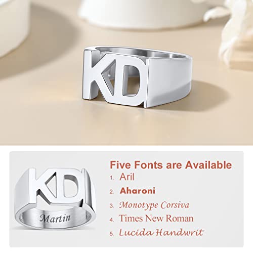 Custom4U Personalized Name Ring Unisex Custom Block Letter/Name/Initial/Year/Word Rings,Stainless Steel/Gold/Black Customzied Nameplate Ring for Women Men (Gift Box)4