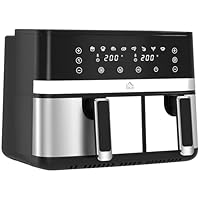 HOMCOM Fry Dual Zone Digital Air Fryer, 2 Drawers, 8.3L, 8 in 1, Smart Finish, Digital Display, Recipe, Timer for Oil Free & Low Fat Healthy Cooking, 2700W