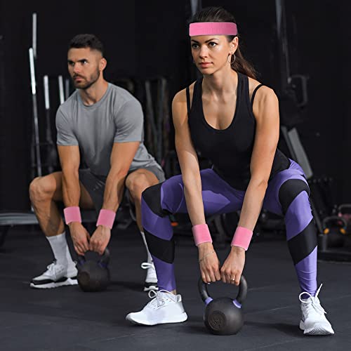 Flintronic 3 Pack Sweatbands Set, Fitness Sweatbands with 1PC Sports Headband+2PCS Wristbands, Sports Sweatband Soft Thickened Terry Cotton, Soft Cotton for Handball Football Tennis-Pink - Image 5