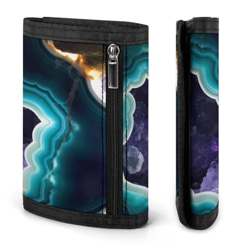 Teal Agate Print Trifold Wallet with ID Window & Key Ring | Slim Front Pocket Wallet with 8 Card Holder3