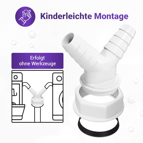 Viоks.pro Abfluss Waschmaschine Doppelanschluss 1 1/2 Zoll Schlauchanschluss & Y-Verteiler Zulaufschlauch Waschmaschine Geschirrspüler Anschluss