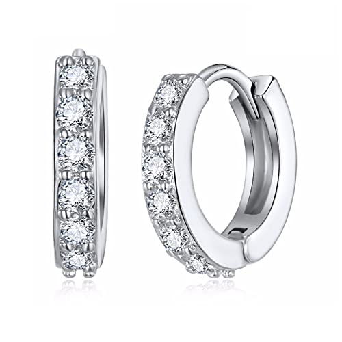 Sterling Silver Cubic Zirconia Cuff Earrings Small Hoop Huggie Earrings Stud 12mm for Women