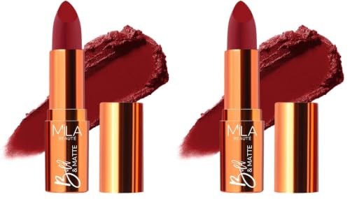 Image of Mila Beaute Bold & Matte Lipstick | Enriched with Jojoba Oil | Highly Pigmented | Soft Matte Finish | Light Weight & Long Lasting | Hydrated & Comfy Lips | Shade - (Wood Spice 4.2g) (Pack of 2)
