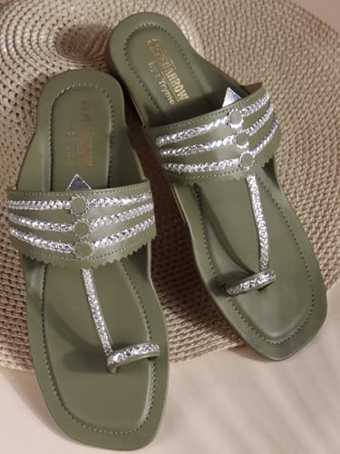 Image of SilverArrow Women's Desi Bloom Fashion Sandals|Kholapuri Style Flat with Open Back |Casual Wear