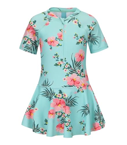 Image of Girls One Piece Swimsuits Bathing Suit for Kids Girls Summer Swim Dress Short Sleeve Swimwear 3-16 Years