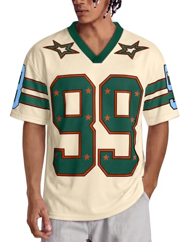 Crastimo Unisex Jersey Shirts Oversized Graphic Short Sleeve Tee V Neck Lightweight Street Summer Tops Y2K Casual Streetwear Football Mens Khaki XXL