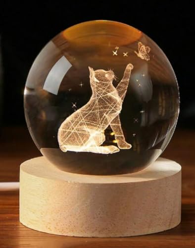 WEIYOUDP Personalisierbare Kristallkugel mit 2D-Bild, LED-Nachtlicht, Hund, Katze, Haustier, Gedenkgeschenk für Geburtstag, Weihnachten, Geburtstag, Tischrahmen (8 cm)