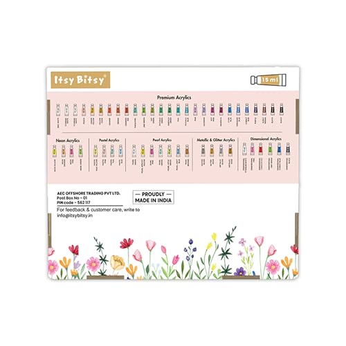 Image of Itsy Bitsy Multi Style Acrylic Paint Set 52 Colors x 15ml Each Box | Premium Artist Paints for Canvas Wood Fabric Glass | Non-Toxic Water-Based Colors for Beginners Students & Professionals
