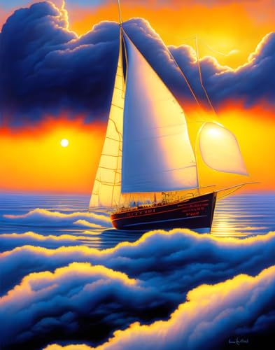 Voile vent déco salon grand tableau voilier mer de nuages pour chambre