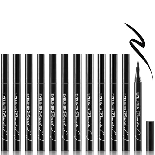 PWYSHXDF 12 Pcs Black Eyeliner Pen, Long-Lasting & Waterproof Eyeliner,
