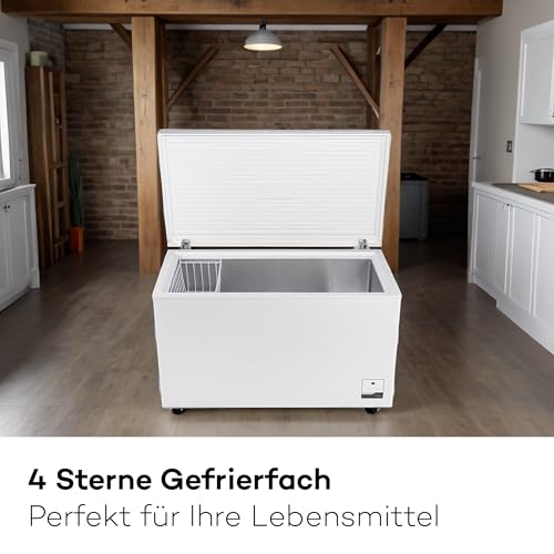 SCHOEPF – GT400S Gefriertruhe 400 L – Weiß – 83,5 x 136,5 x 73,5 cm – Dual Modus – Schnellgefrieren – 41 dB – 263 kWh/Jahr – 4-Sterne-Kennzeichnung – Freistehend