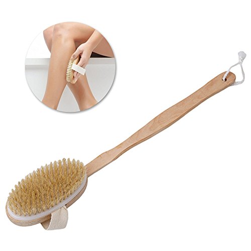 Enjoygoeu - Spazzola per la schiena rimovibile, in legno, con manico morbido e setole naturali, ideale per pelli secche, migliora la circolazione sanguigna, riduce la salute, riduce la cellulite per uomo e donna