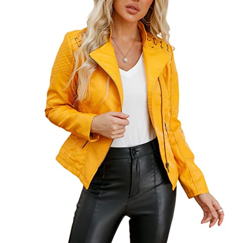 Veste moto femme en simili cuir DISSA à col montant et coupe courte casual