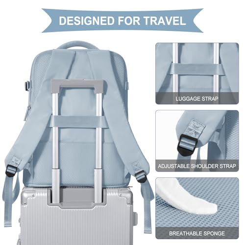 Image of coowoz Large Travel Backpack For Women Men,Carry On Backpack Flight Approved,Hiking Backpack Waterproof Outdoor Rucksack Casual Daypack Fit 15.6 Inch Laptop Shoes Compartment,30L (Gray Blue)