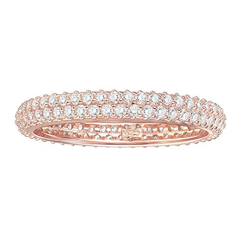 PAVOI 14K Gold Plated Sterling Silver Cubic Zirconia Double Row Eternity Band Rose Gold for Women Size 7