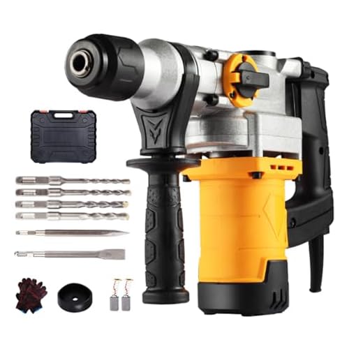 HENGJINGTR Fursão multifuncional de martelo de demolição elétrica, martelo de demolição de concreto de 220V 1200W, para perfuração e cinzel em concreto (com 6 bits de perfuração)