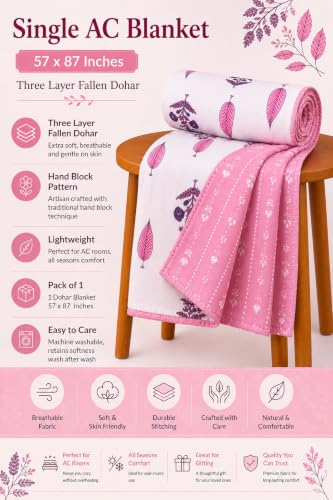 Image of Amazon Brand - Umi Premium Cotton AC Blanket Dohar Single Bed 57x87 | 160 TC Three Layer Soft Comforter | Lightweight All Season Bedding Quilt