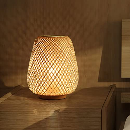 GUANSHAN Bambou Tissage Lanterne Lampe De Table Lampe De Chevet Style Japonais Simple Décoratif Lumineuse Éclairage Bureau Abat-Jour pour Chambre, Salon
