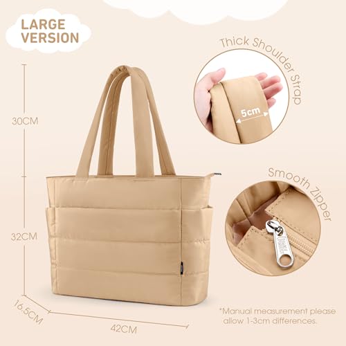 Image of KALIDI Quilted Carryall Tote Bag, Large Puffer Crossbody Women Handbags Shoulder Soft Fluffy Lightweight Travel