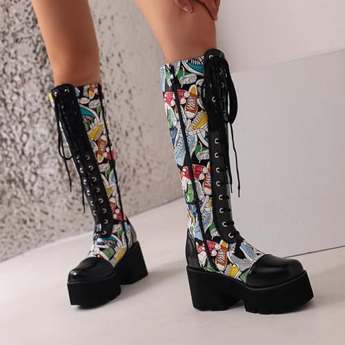 Bottes de chevalier de grande taille imprimées avec lacets avant chic