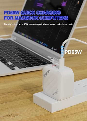 Image of INICIO 65W USB C Triple Port GaN Charger, 2 Type C + USB A PD Fast Charging for MacBook iPad Pro Air iPhone 17 16 15 14 Pro Max Galaxy S25 S24 S23 Ultra Z Fold 7 6 Pixel 10 9 8 Android iOS Devices