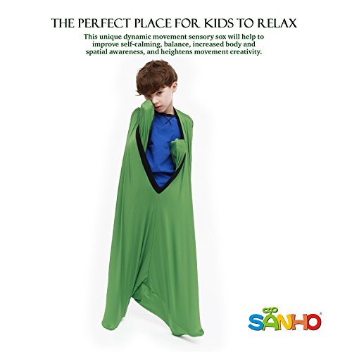 Image of SANHO Dynamic Movement Sensory Sock Body Sock,Small,3-5 Years, 40 inch H x 27 inch W,Good for Height:30 inch-41 inch,for Sensory Processing Disorders,Updated Version,Olive Green