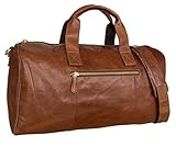 Gusti Reisetasche Leder - Hall Sporttasche Boardtasche Umhängetasche Schultertasche Ledertasche Reisegepäck Handgepäck Travel Bag Weekender Braun 25L Damen Herren