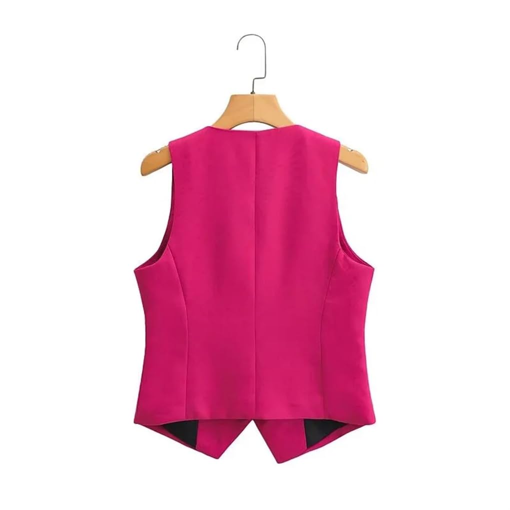 REHJJDFD Chaleco de traje para mujer con cuello en V y botonadura simple, color rojo rosa, ajustado, corto, asimétrico, delgado, sin mangas