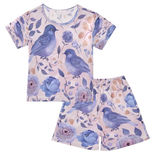 senya Short Sleeve Pajamas Sets Summer Cotton Sleepwear Pink and Blue Pastel Colors Bird