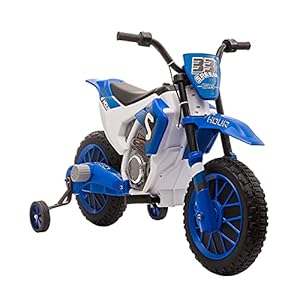Aosom 12V Kids Motorcycle, Electric Motor Bike, Battery-Powered Ride-On Toy with Charging Battery, Training Wheels, Blue
