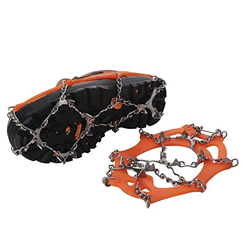 BaronHong Traction Cleats,Ice Snow Grips Crampons for Footwear with 12 Stainless Steel Spikes for Walking,Jogging,Climbing,Hiking on Snow and Ice (M/L/XL)(Orange,L)