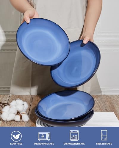 Image of Pokini 8.75'' Ceramic Pasta Bowls Set of 4, Salad Bowls Pasta Serving Bowls | 32Oz Versatile Serving Bowls for Pasta, Salad, Fruit & Noodles, Soup Bowls Sets, Stoneware Pasta Plates, Light Blue
