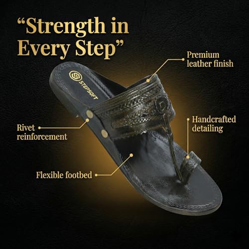 Image of Kolhapuri Chappal for Men Original, Pure Leather Handcrafted Traditional Kolhapuri Chappal for Man Formal Footwear for Weddings & Parties, Ethnic Wear & Daily Comfort