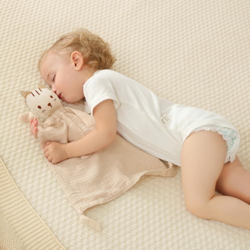Image of insular Lovey Blanket for Boys and Girls, Organic Cotton Muslin Security Blanket for Babies, Soft Breathable Lovie Soothing Towel for Newborn and Infant, Blue Cat&Gray Cat