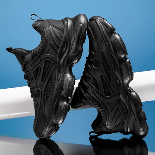 Womens Fashion Breathable Mesh Platform Chunky Heels Lace Up Sneakers Casual Non-Slip Soft Sole Comfortable Walking Tennis Shoes3