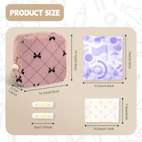 Image of First Period Kit for Teen Girls, Bow Tie Corduroy Cute Sanitary Napkin Storage Bag, Menstrual Pad Bag Tampon Holder for Purse, First Period Gifts (Bow Tie)