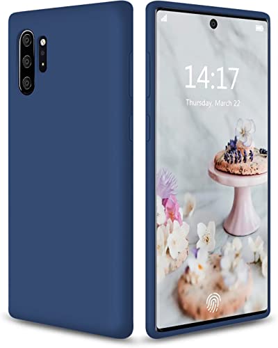 Image of DIZORO Liquid Silicone Case with Microfiber Cushioning Compatible for Samsung Galaxy Note 10 Plus Shockproof Slim Back Cover, Gel Rubber Full Body Protection - Blue