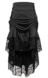 Charmian Women's Steampunk Victorian Gothic High Waist Lace Trim Ruffled High Low Bustle Skirt Black...