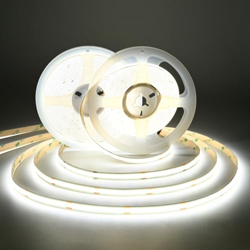 Image of COB LED Strip Lights DC 24V LED Lights Flexible Super Bright LED Strips,2Pack 16.4ft 6500K White,CRI 90+,2400LEDs High Density Uniform Light for Bedroom Home Decor (No Adapter or Controller)