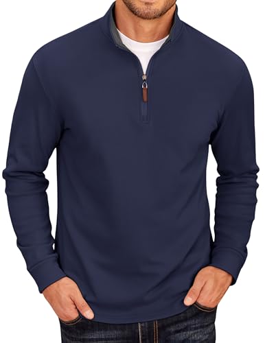 COOFANDY Classic Navy Quarter Zip Sweatshirt