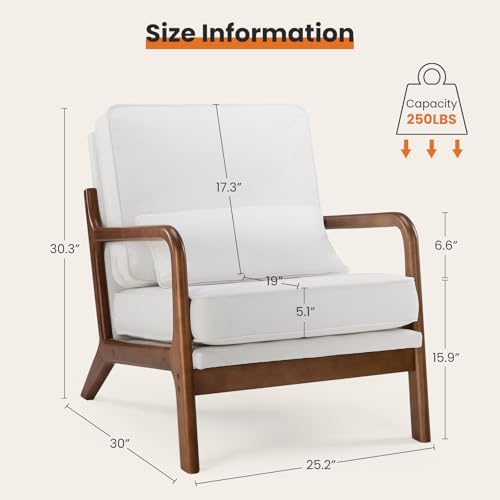 Sweetcrispy C-ZSF01 Modern Accent Mid Century Chair With Lumbar Pillow, Lounge Arm Chairs, Linen Fabric Comfy Reading Chair With Wood Frame For Living Room thumb #1