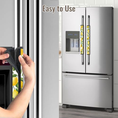 Image of Lemon Refrigerator Door Handle Covers Neoprene Fridge Door Handle Covers Washable Non-Slip Protector for Fridge Dishwasher Appliance Handle Covers, Keep Your Kitchen Clean,2 Packs