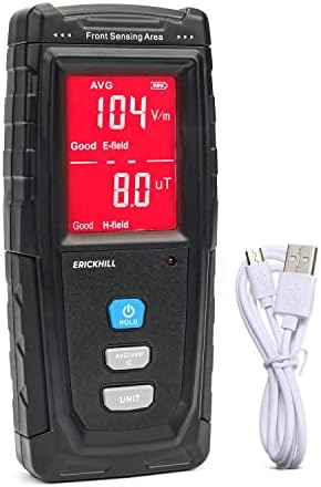 ERICKHILL EMF Meter Rechargeable Digital Electromagnetic Field Radiation Detector with LCD Hand-held Tester, Ghost Hunting EMF Detector for EMF Inspections, Office, Home, and Outdoor