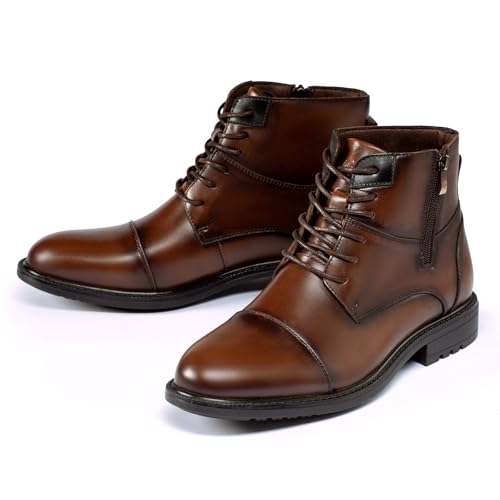 Holy dove Mens Oxford Leather Dress Boots Cap Toe Side Zip Fashion Mid Top Chukka Ankle Boots for Men4