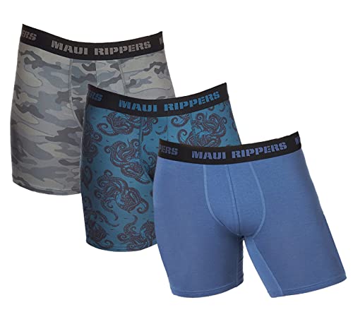 Maui Rippers Men's Stretch Boxer Briefs Active and Everyday Fit Underwear 3-Pack (Multicolored, X-Large)